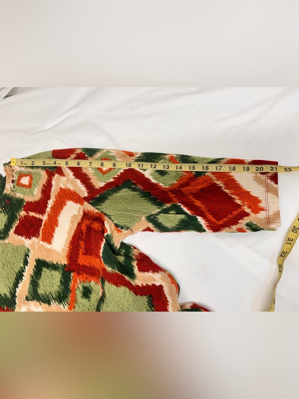 Alfred Dunner Green, Orange & Cream Geometric 3/4 Sleeve Tunic Size Large - Picture 8 of 9
